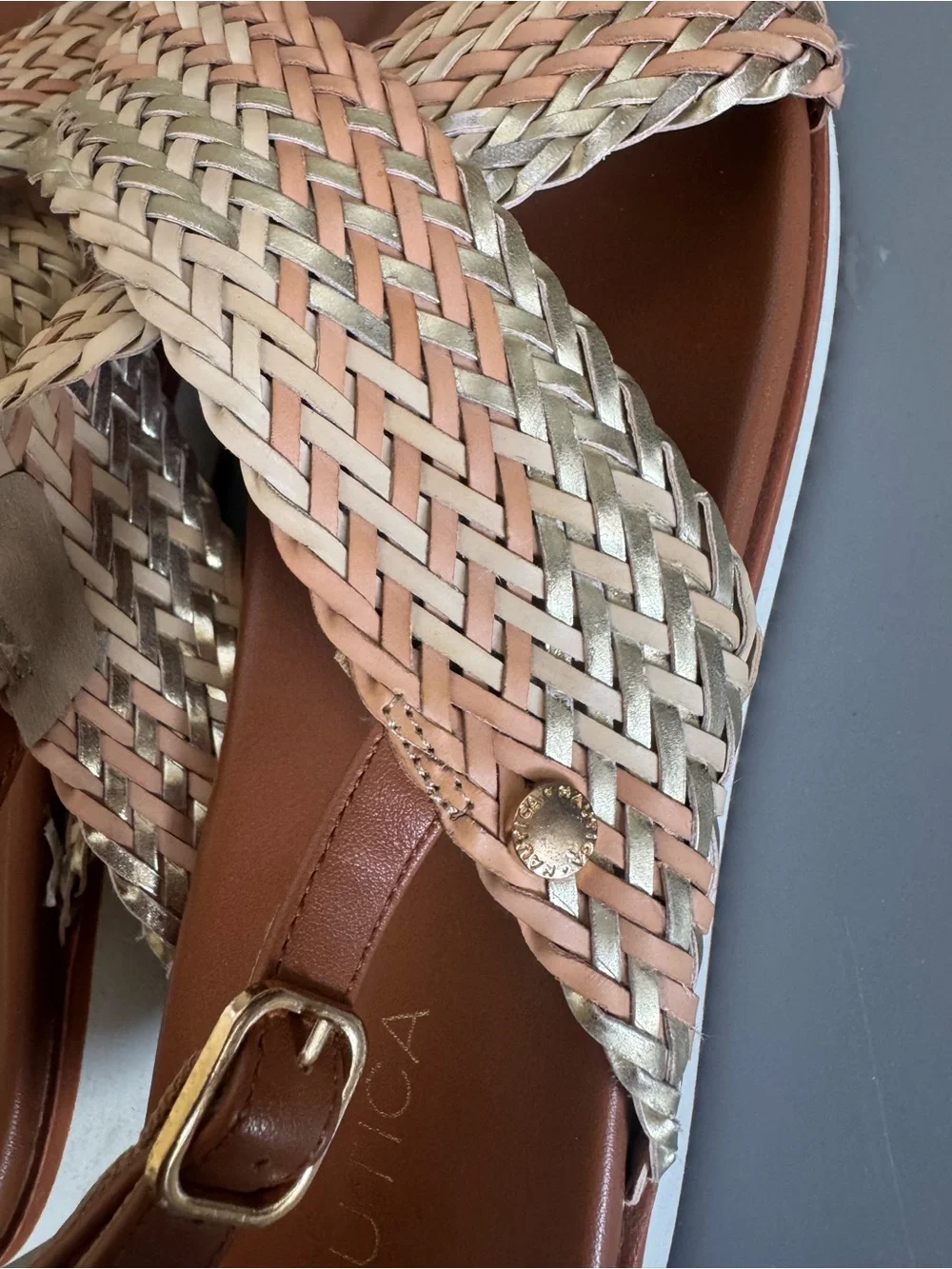Nautica Women’s Woven Cross-Strap Slingback Sandals in Gold and Brown